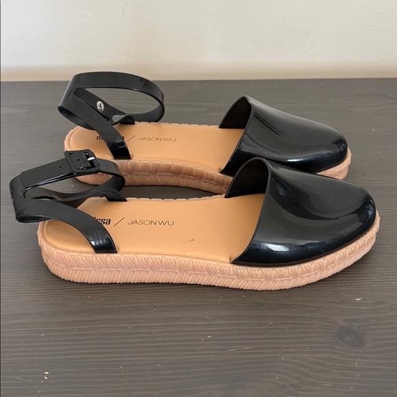 Melissa + Jason Wu jelly espadrille sandals black and beige ankle size 7 - Picture 4 of 14